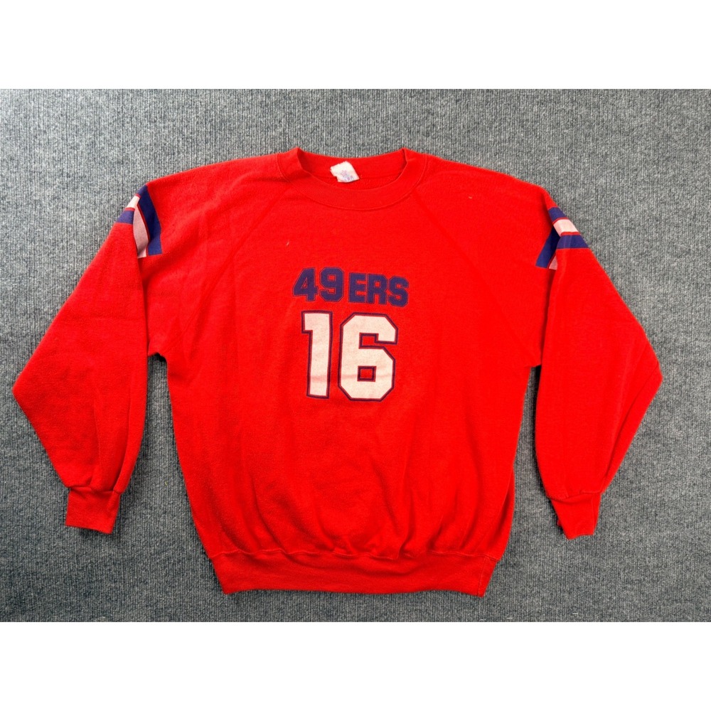 Vintage San Francisco 49ers Joe Montana 16 Sweatshirt Red L USA Made 80s 90s NFL
